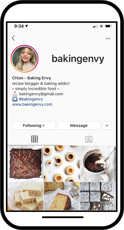 Baking Envy Instagram pictured on a smartphone.