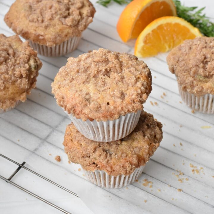 Breakfast Muffins with Cinnamon Streusel on wire rack.