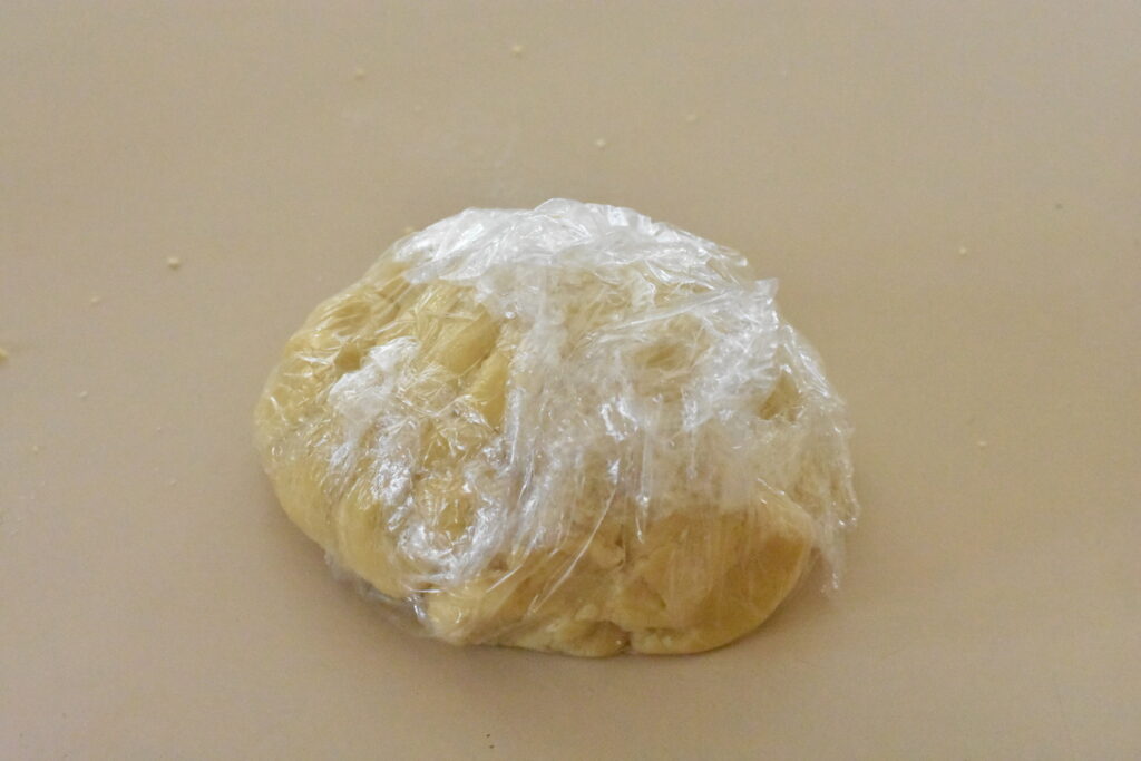 Tart dough in tight ball in glad wrap.